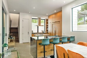 Fridge, microwave, oven, stovetop - Refined Rainey Retreat | Pool | Hot tub | Fire Pit (Austin)