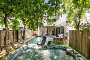 Outdoor dining - Refined Rainey Retreat | Pool | Hot tub | Fire Pit (Austin)