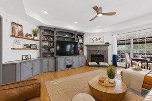 Smart TV, fireplace, video games, books