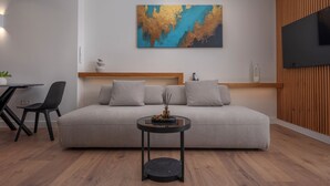 Living area - WALK2BEACH Riviera Beachfront Studio- Steps to Yabanaki Varkiza (Vari)