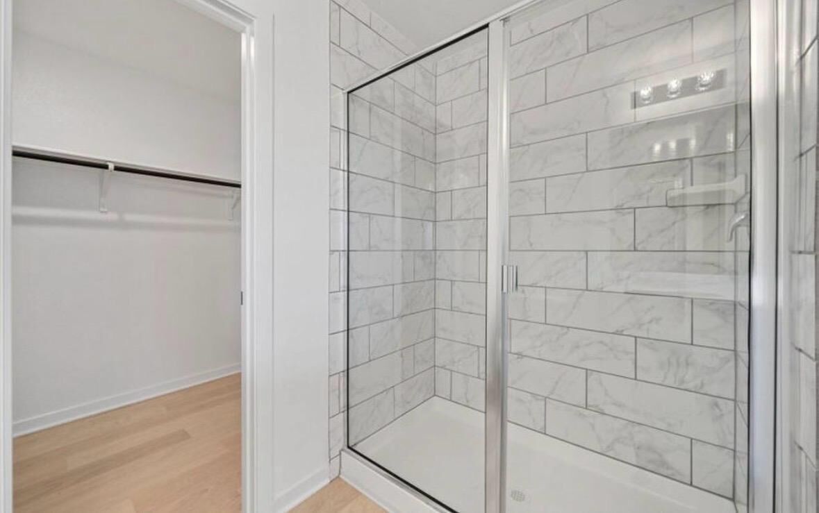 Shower, towels, soap, toilet paper