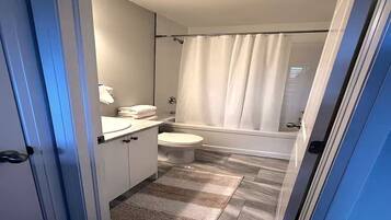 Shower, bidet, towels, soap