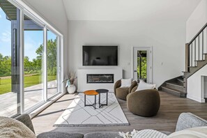 TV, fireplace