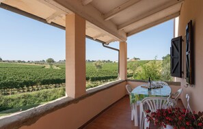 A balcony with a table and chairs, overlooking a vineyard. - Stunning home in Cortona (Cortona)