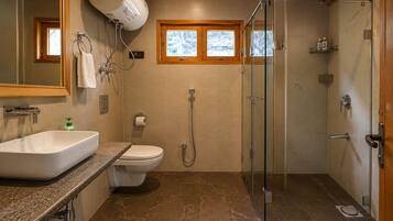 Premium Room, Mountain View | Bathroom | Shower, hair dryer, slippers, towels
