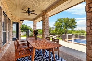 Outdoor dining - Wellness Home + Recording Studio + Pool + Sauna | Hill Country | Bonham Retreat (Dripping Springs)