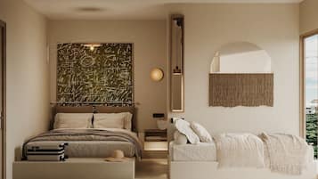 Chambre Triple Standard, balcon, vue partielle sur la mer | Rideaux occultants, chambres insonorisées, fer et planche à repasser