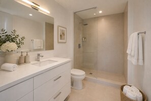 Secadora de cabello, bidet, toallas, jabón 