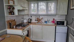 Fridge, microwave, oven, electric kettle