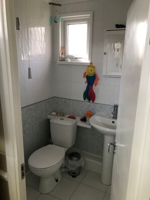 Suihku, hiustenkuivaaja, saippua, vessapaperi