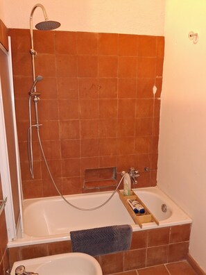 Secador de pelo, bidet, toallas, jabón