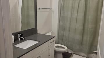 Séchoir à cheveux, serviettes fournies, savon, papier de toilette