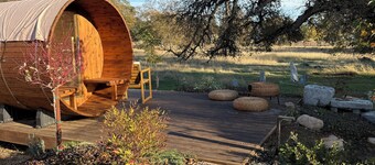 Private Spa & Yurt with Sauna, Soaking Tub - Glamp & Walk to Main St