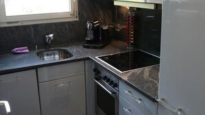 A modern kitchen with a sink, stove, and cabinets. - Rex 45 Appartement/Fewo, Dusche oder Bad, WC 2-Zimmerwohnung by Interhome (Davos)