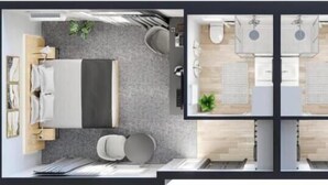 A modern bathroom with a shower, toilet, and sink. - Studios an der Alten Post (Maxhütte-Haidhof)