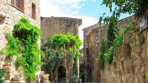 A narrow cobblestone street flanked by stone buildings with overgrown vegetation and a sign indicating 'Rue Agnelly.' - "La Cigale" mit Schwimmbad by Interhome (Les Arcs sur Argens)