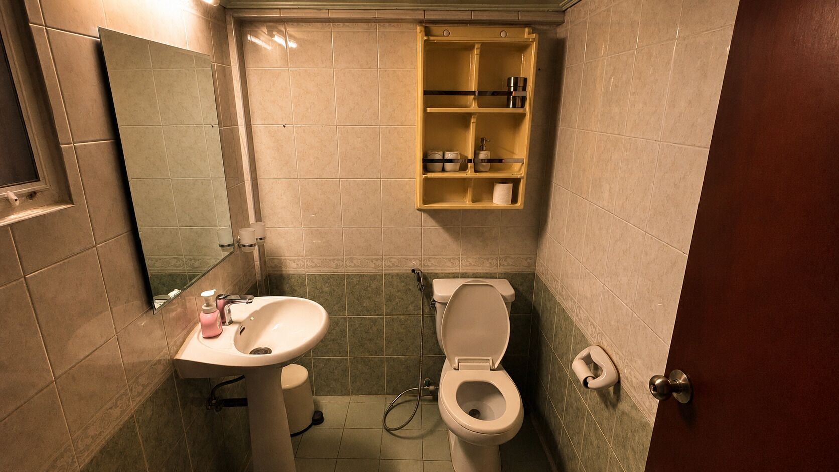 Hair dryer, bidet, towels, soap