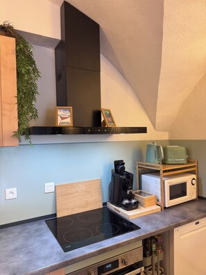 Fridge, microwave, oven, stovetop - Cosy apartment under vaulted ceiling-6 people- Le Secret d'Adèle (Châteauroux-les-Alpes)