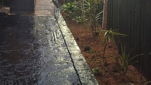 A narrow alleyway with a brick wall on one side and a wooden fence on the other, lined with plants and illuminated by street lamps. - Quaint cottage in Glenwood, Durban (Durban)