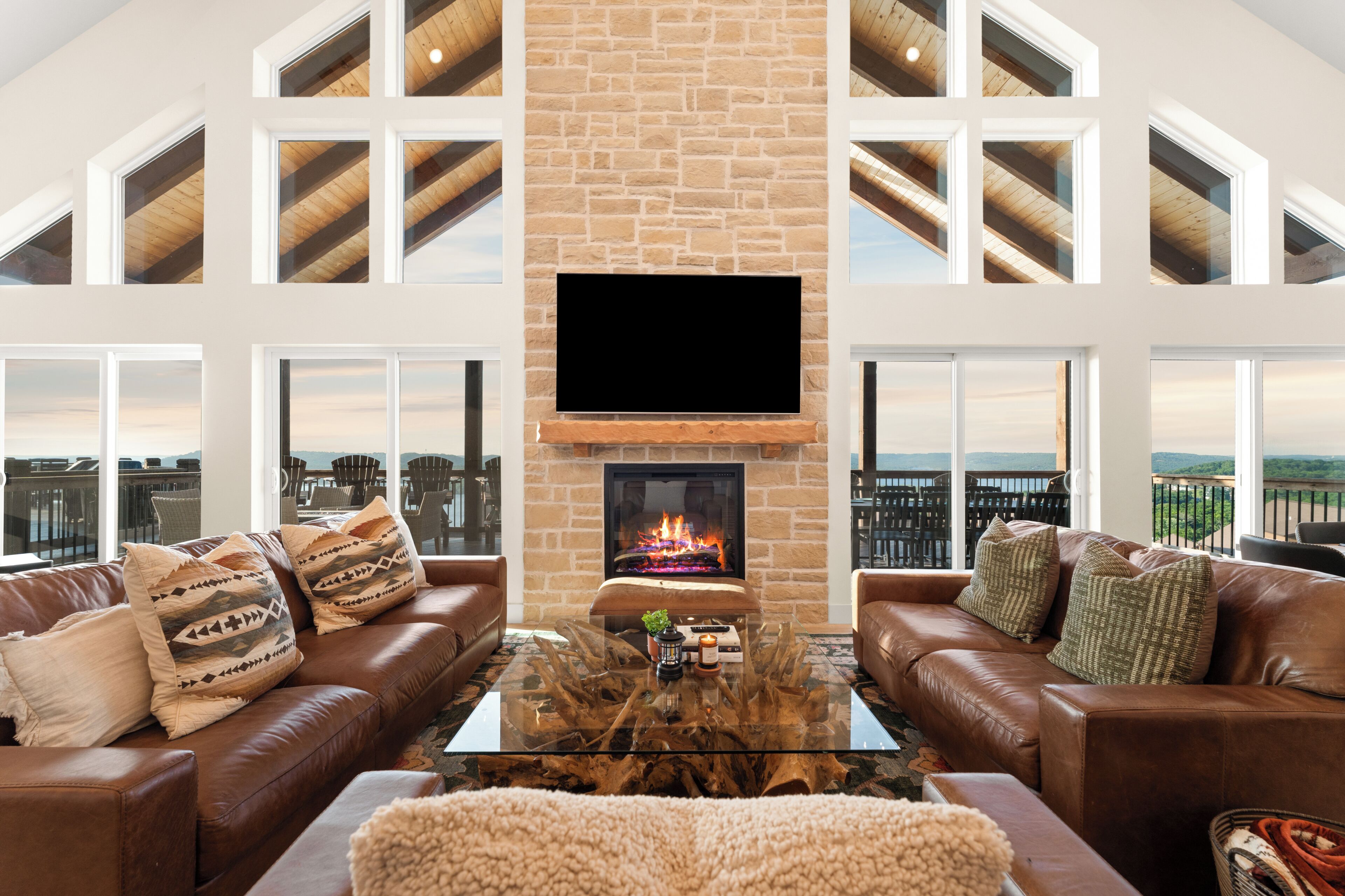 Smart TV, fireplace, video games, foosball