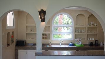 Luxury Villa, Patio, Garden View | Private kitchen | Microwave, oven, cookware/dishes/utensils