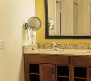 Jetted bath, hair dryer, towels, soap