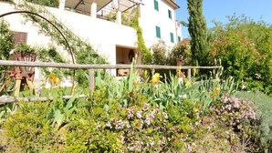 A white building with a balcony, surrounded by greenery and flowers. - Al Colle Di Lari by Interhome (Lari)