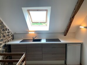 Fridge, oven, cookware/dishes/utensils