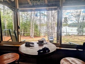 Interior - Wildlife Waterfront Log Cabin, 10 steps to beach (Lamoine)
