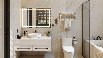 Superior Double or Twin Room | Bathroom | Hair dryer, slippers, towels, soap