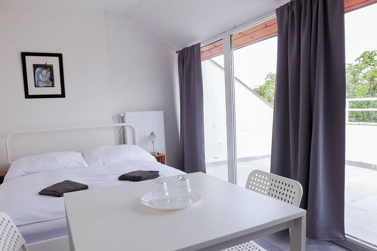Standard Double or Twin Room, Patio, City View | Desk, laptop workspace, blackout drapes, iron/ironing board