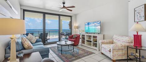 Signature Condo, 3 Bedrooms, Balcony, Beach View | Living room | 32-inch TV with satellite channels