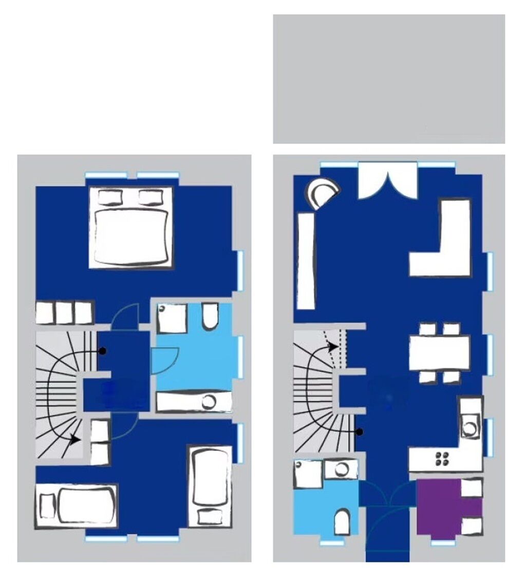 A floor plan with a bedroom, bathroom, kitchen, and living area.