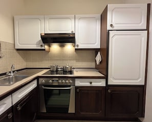 Coffee/tea maker, fridge, oven, stovetop - Vacation Rental Near the Spa Park with a Pool, Sauna, and Garage (Bad Salzuflen)