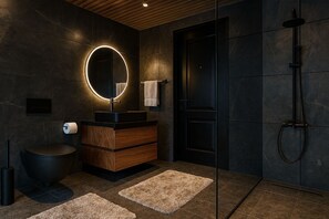 Regadera, secadora de cabello, bidet, toallas 