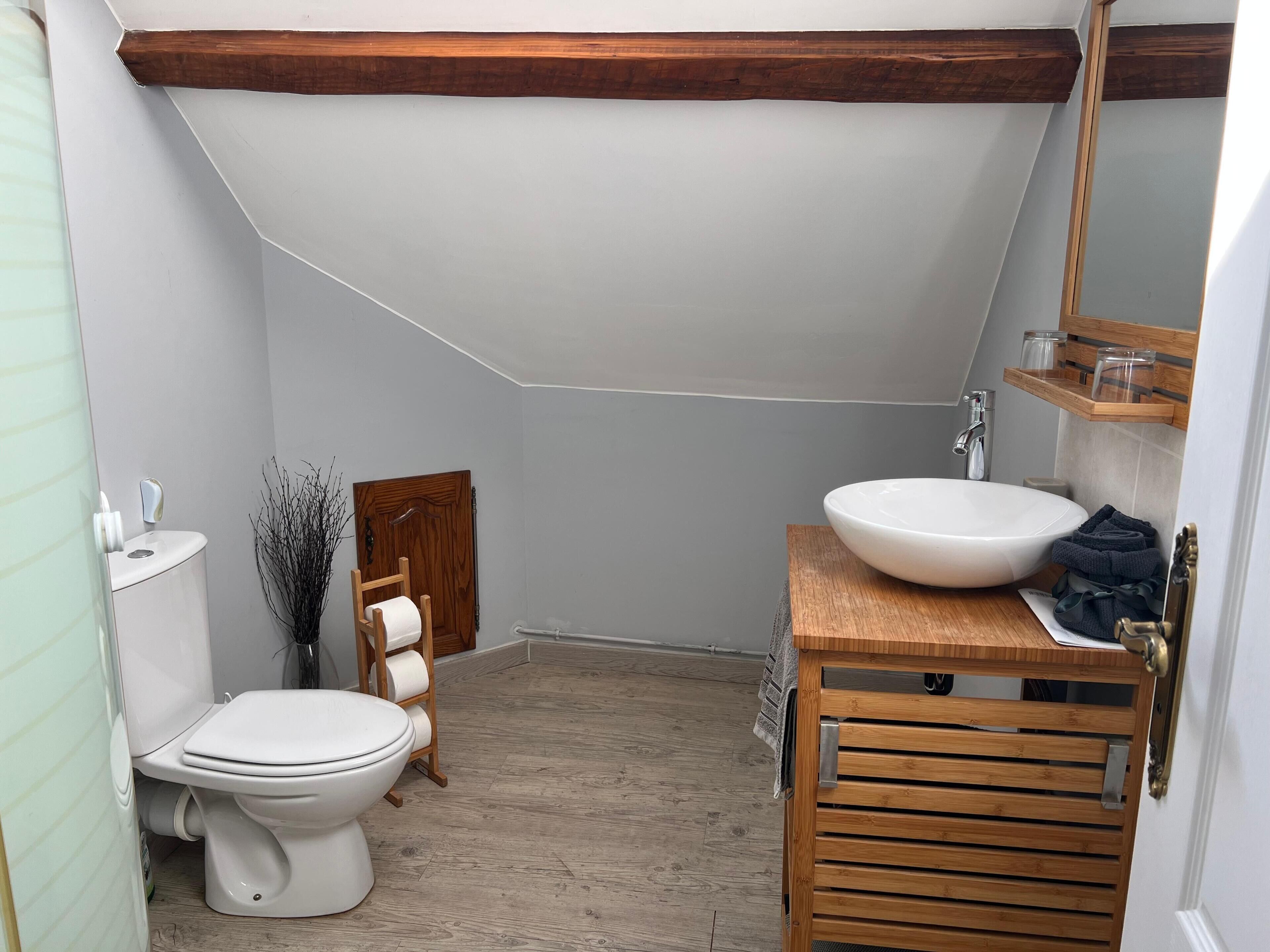 Dusche, Haartrockner, Handtücher, Seife