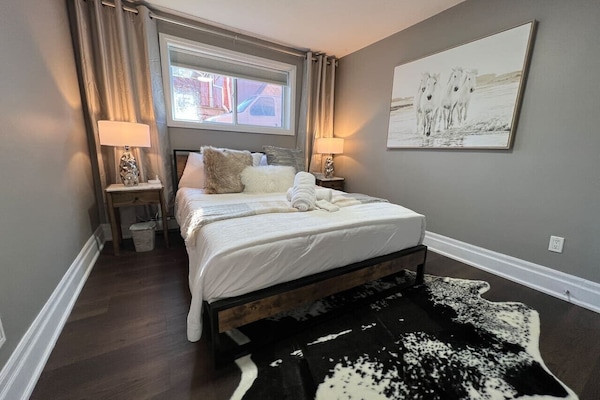 Comfortable king-sized bed for a restful sleep.