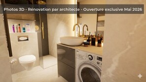 Shower, hair dryer, towels, toilet paper - Vrbo Property (Nice)