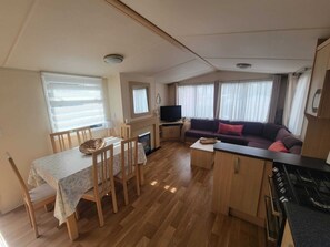 Fernseher, Kamin, Tischtennisplatte, Bücher