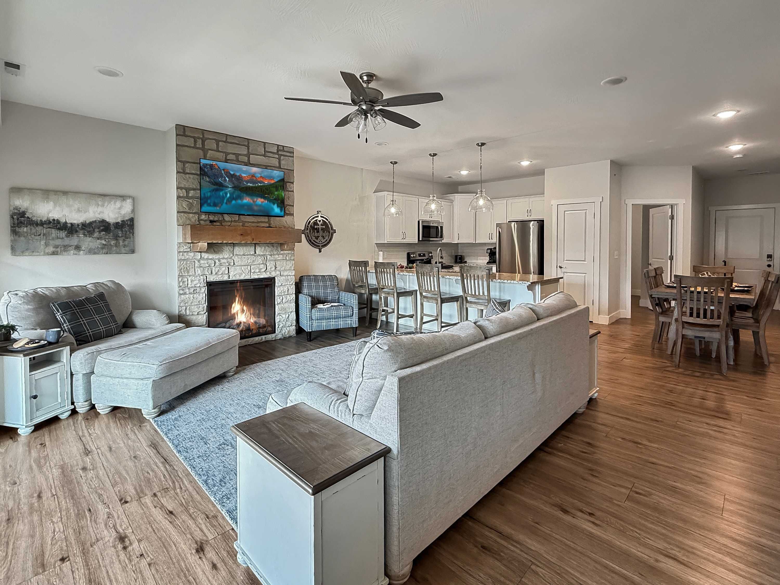TV, fireplace