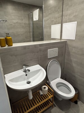Haartrockner, Handtücher, Seife, Toilettenpapier