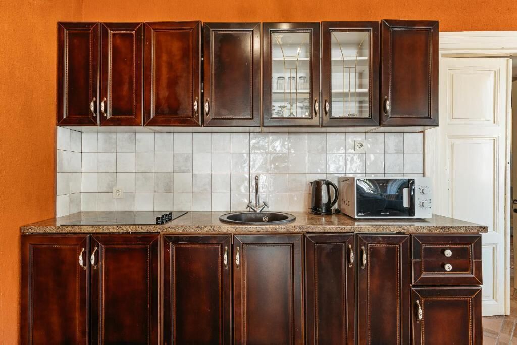 Comfort appartement, 1 queensize bed met slaapbank, privébadkamer, uitzicht op de stad | Privékitchenette | Een minikoelkast, een kookplaat