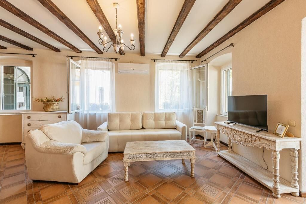 Comfort Apartment, 1 Queen Bed with Sofa bed, Private Bathroom, City View | Living area | 48-inch Smart TV with satellite channels, Netflix, streaming services