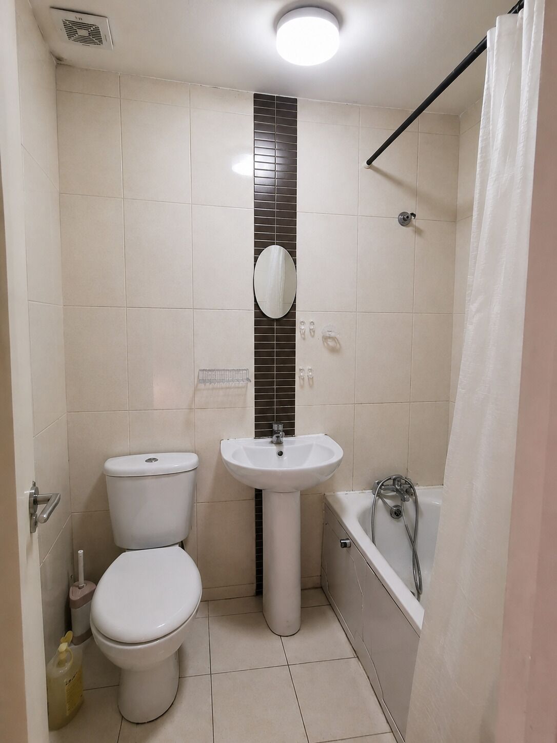 Shower, towels, soap, toilet paper