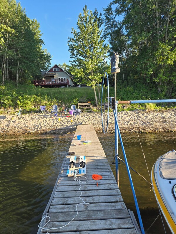 On the beach, sun loungers