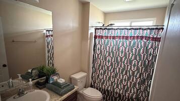 Towels, soap, shampoo, toilet paper