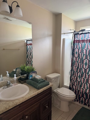 Towels, soap, shampoo, toilet paper