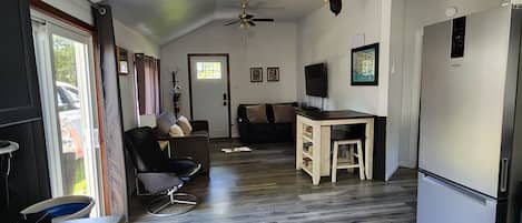 TV, DVD player, books, video library