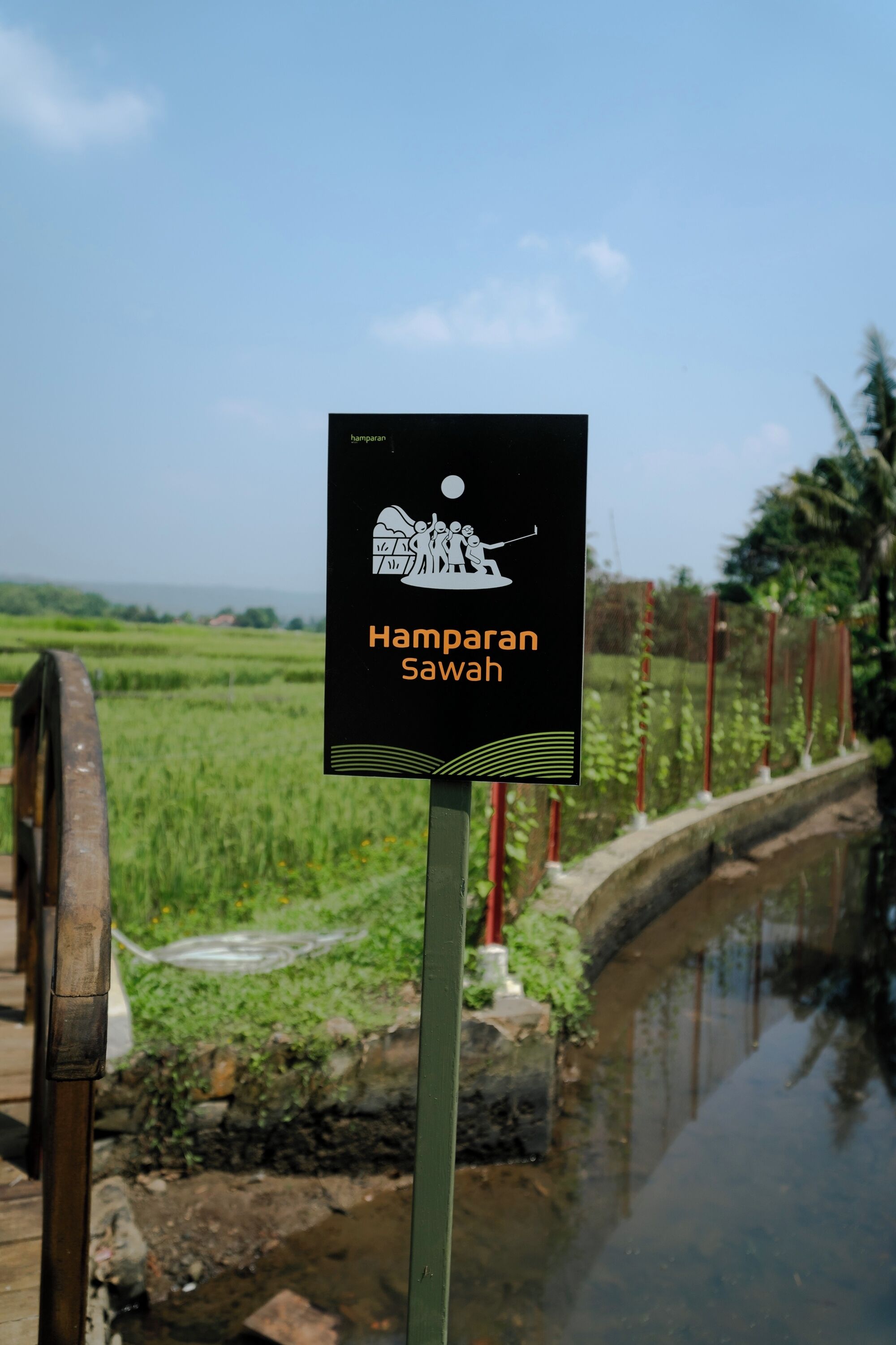 Un panneau indiquant un lieu, avec l’inscription « Hamparan Sawah ».
