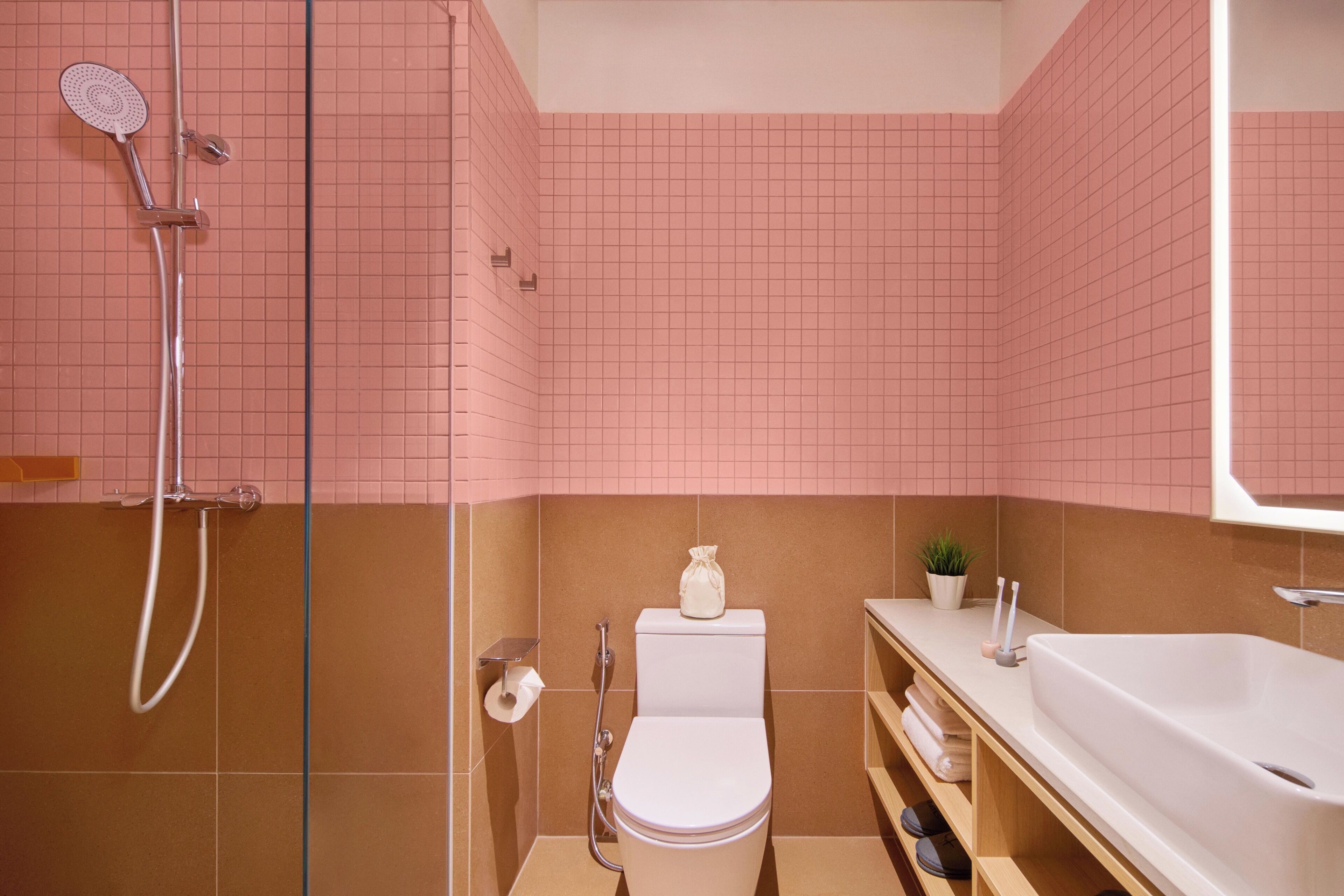 One of a Kind | Bathroom | Shower, hair dryer, bidet, towels